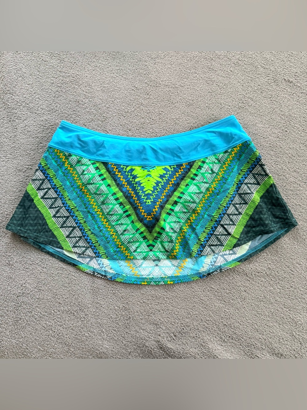 Prana Sakti Turquoise & Green Geometric Swim Skirt Skort Size M